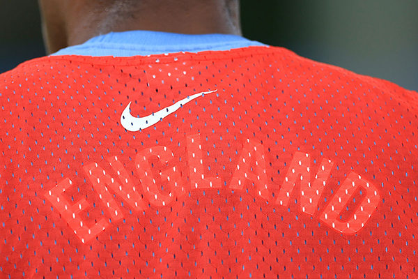 Nike  swoosh on football shirt, Getty