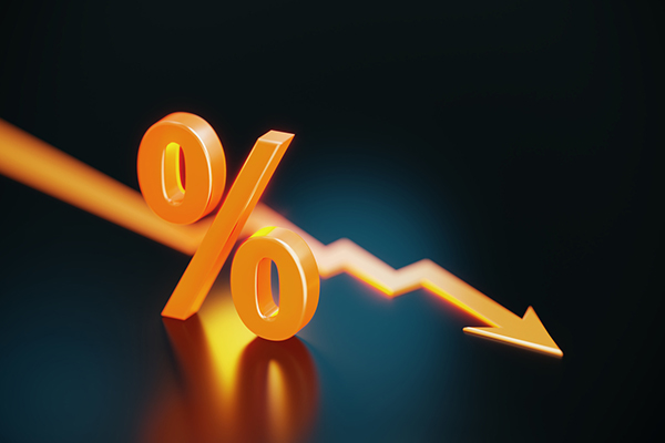 Orange percentage sign and arrow on black background