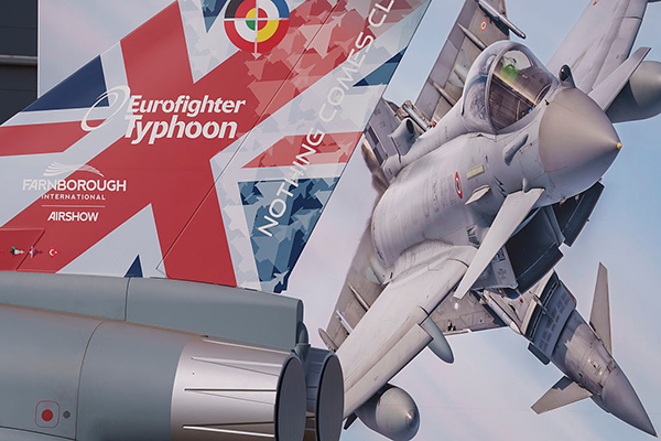 BAE Systems Typhoon/Eurofighter exhibit at the Farnborough International Air Show, Getty