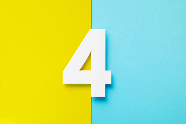 Number four against blue and yellow background
