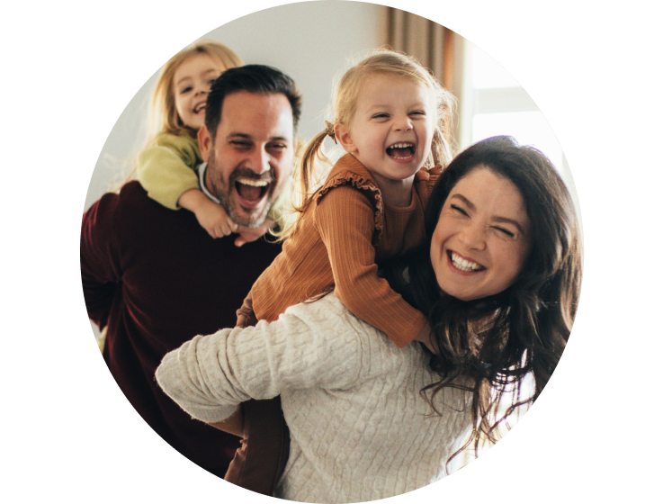 Family playing in dining room 