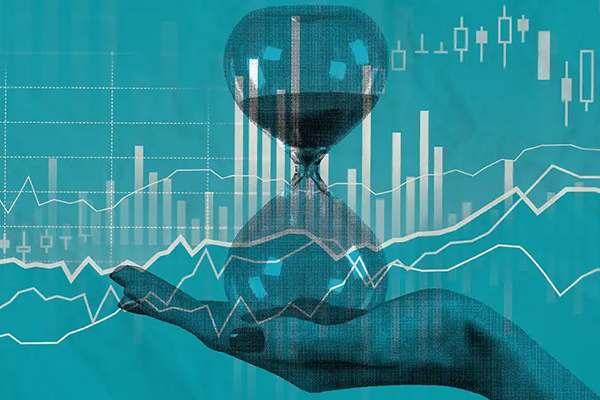 An hourglass against a blue background
