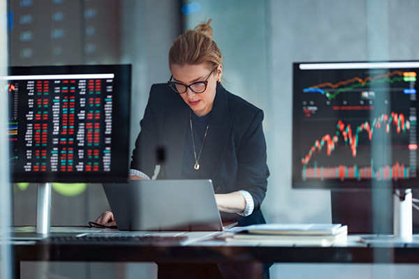 Fund manager looking at stocks