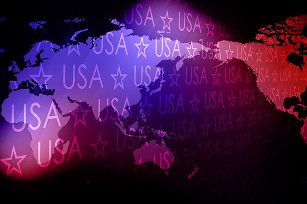 USA words overlaid on global map