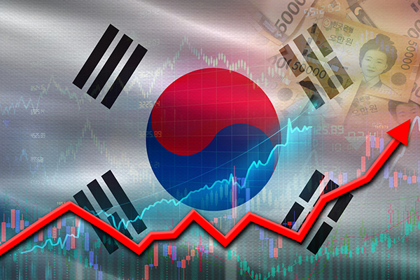 Korea flag and stock market chart