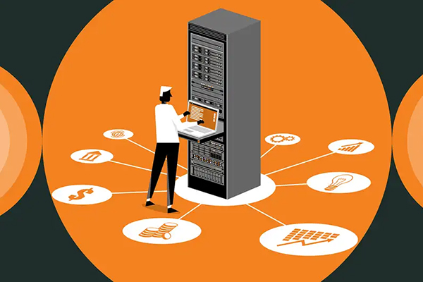 Aberdeen illustration of person working in a data centre