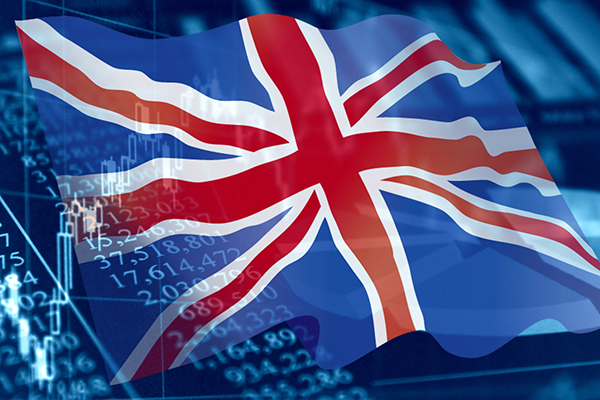 Union flag against stock chart