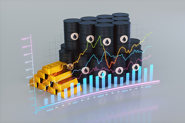 Gold bars and oil barrels