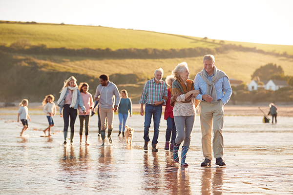 Family walking on a beach