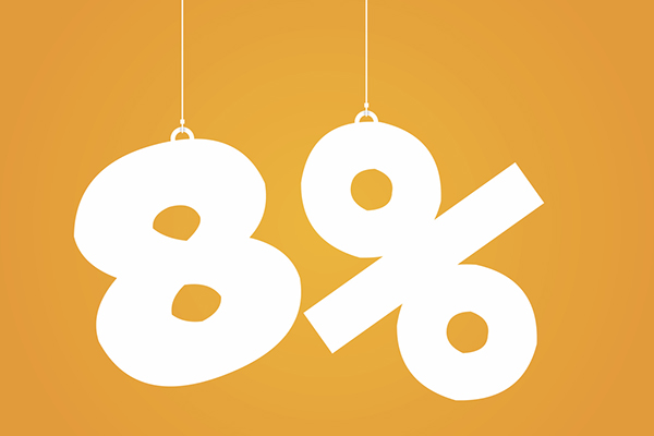 Eight per cent figure against orange background