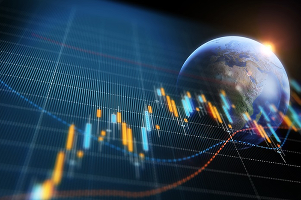 Globe and financial chart montage