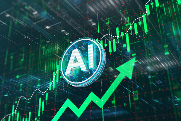 AI in a circle against green growth chart