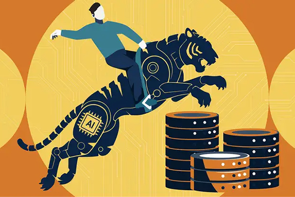 Aberdeen illustration of a tiger jumping over coins